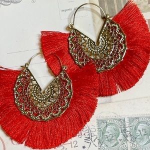 Fringe and Filigree Hoop Earrings | Red